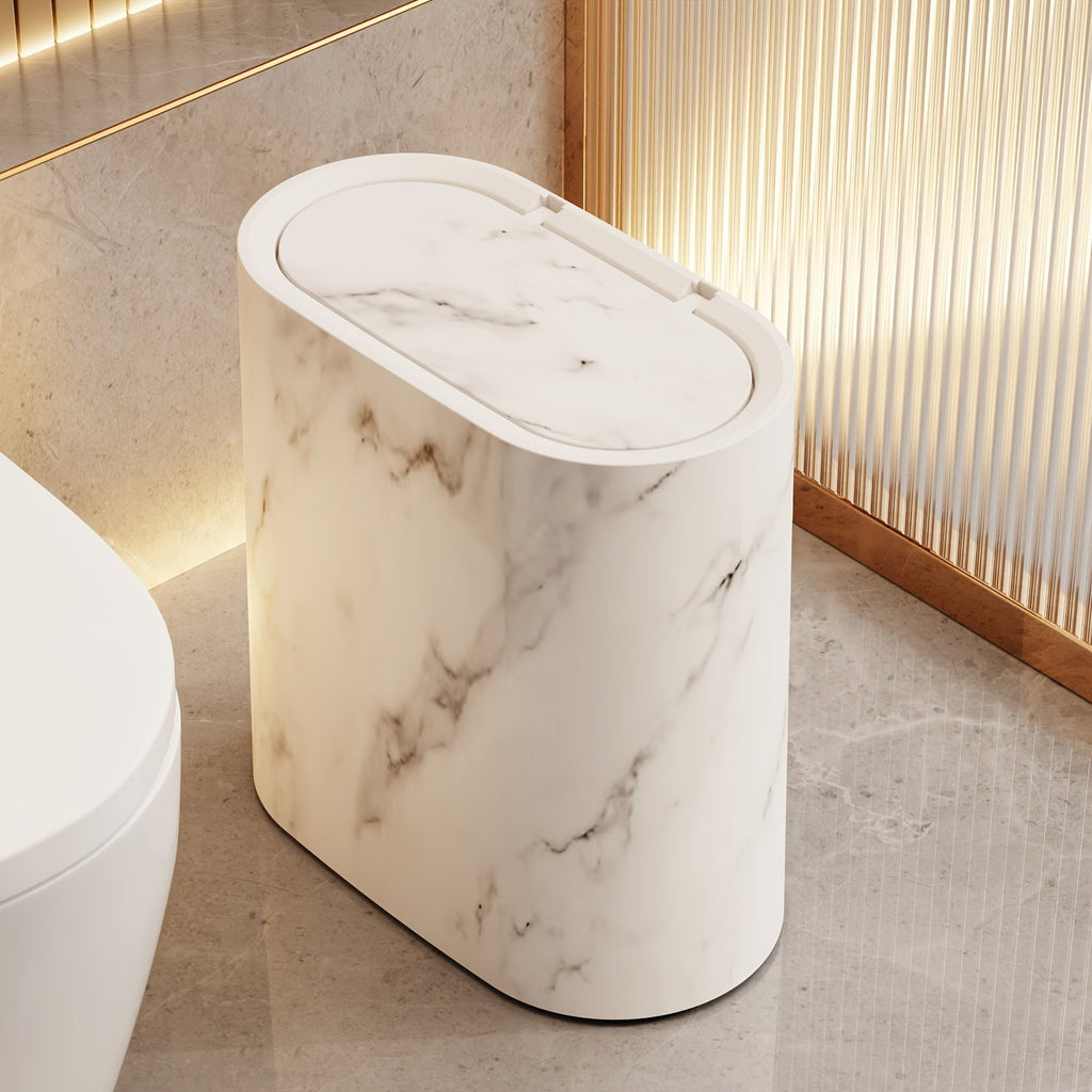 Mülleimer mit Marmoroptik | Moderner Badezimmer- und Küchenbehälter mit Deckel | Meowbutter