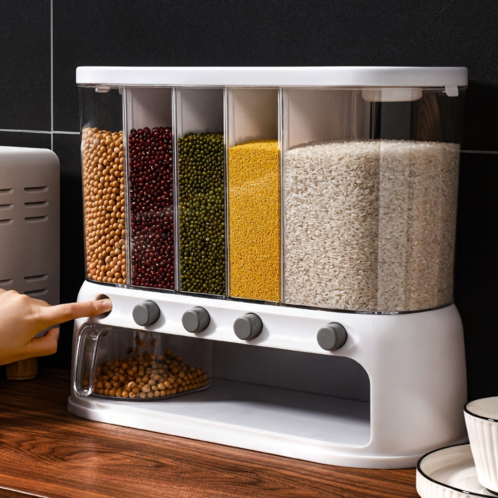 Αεροστεγές δοχείο αποθήκευσης δημητριακών με πέντε διαμερίσματα — Οργανωτής ξηρών τροφίμων από πολυστυρένιο κατάλληλο για τρόφιμα