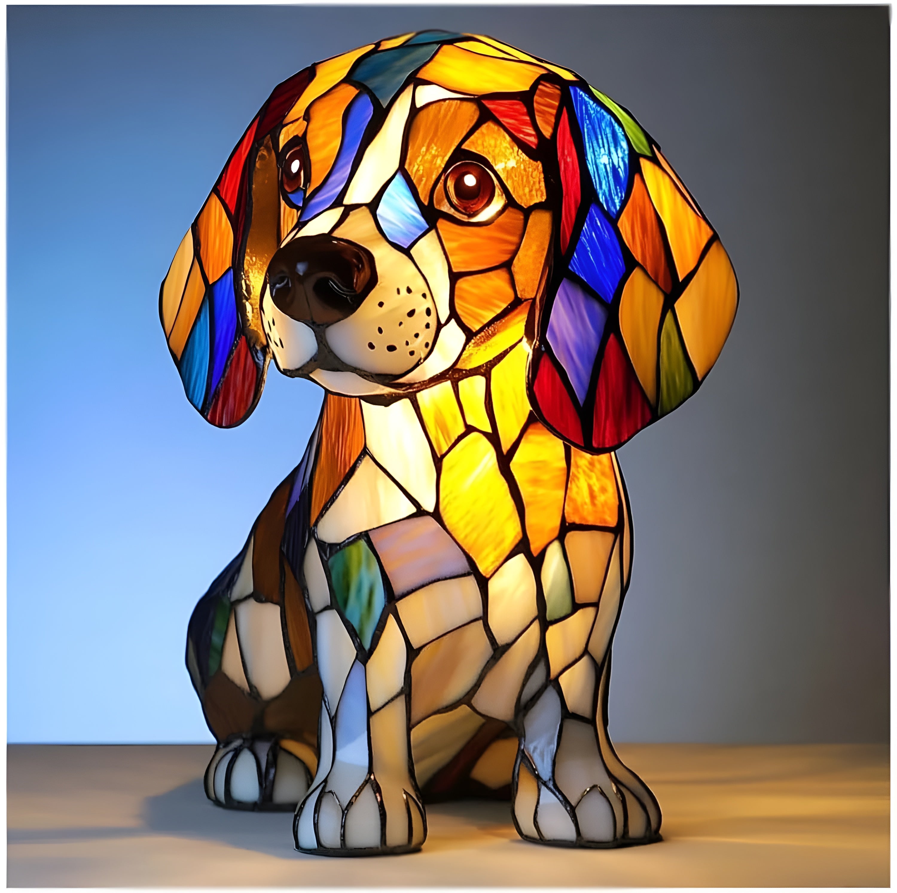 Table Lamp Stained Glass Dog Style Animal Decor Light | Meowbutter