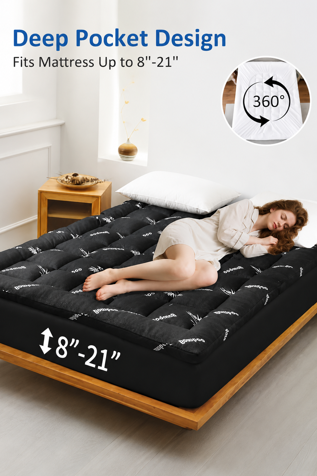 طبقة علوية مبرّدة من الخيزران Comfort Cloud — سماكة إضافية، سطح قابل للتنفس