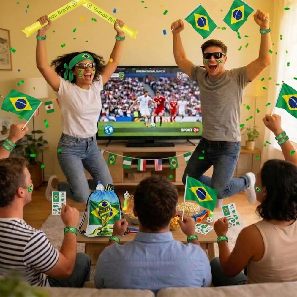 Brazil zászlós világbajnoki szurkolói készlet - címer, színek és szurkolói kellékek csomagja