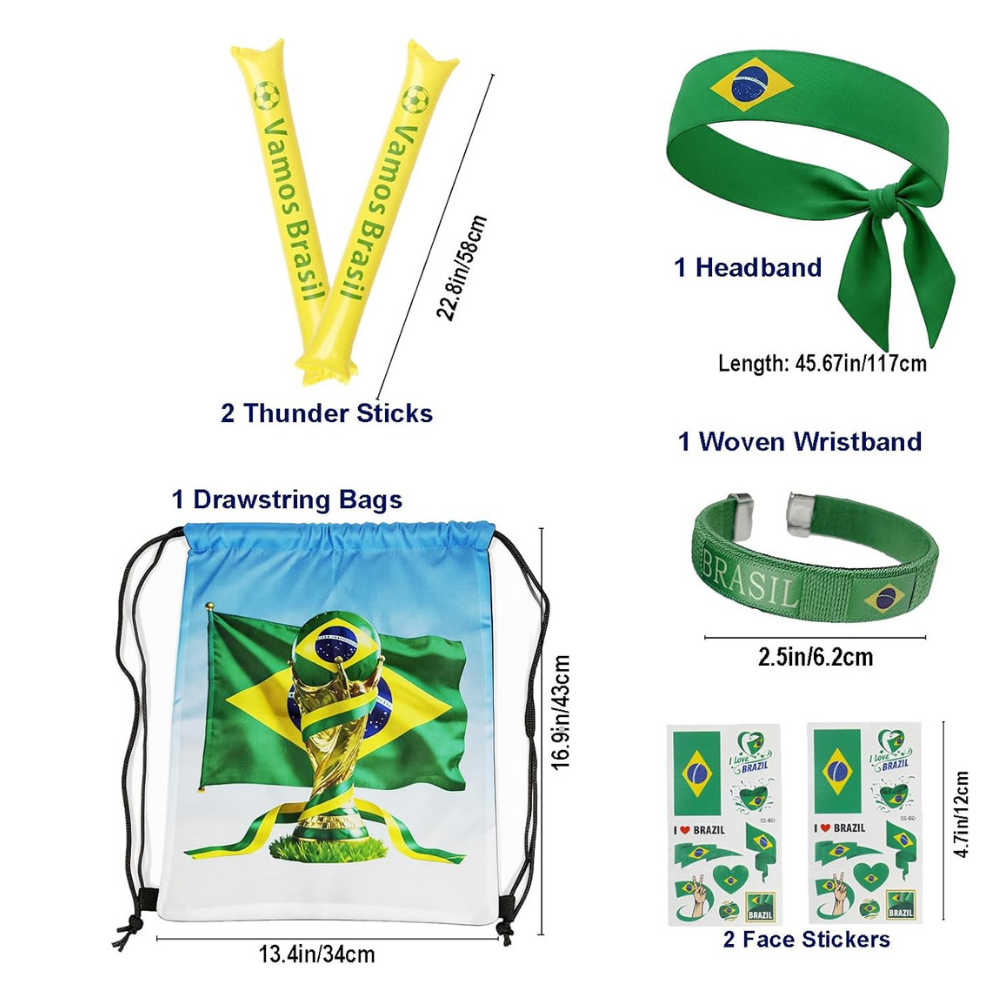 Brazil zászlós világbajnoki szurkolói készlet - címer, színek és szurkolói kellékek csomagja