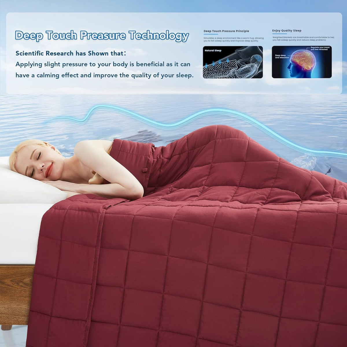 Pătură ponderată Cozy Comfort — țesătură din microfibră răcoritoare, umplutură cu reglare termică