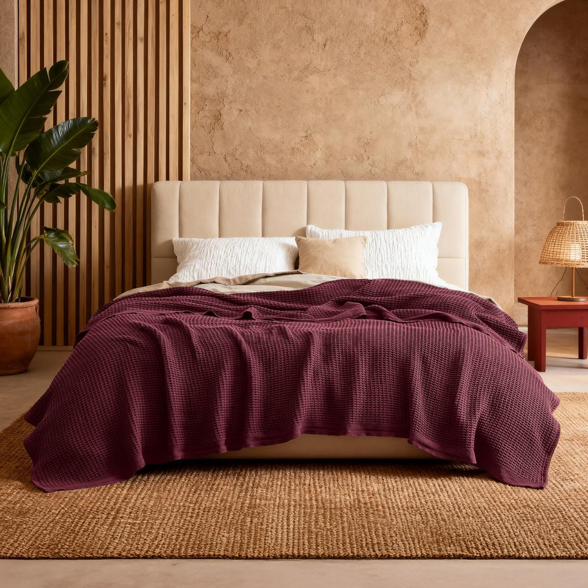 Waffelpiqué-Decke aus 100 % Baumwolle von Cozy Haven in Queensize — weiche, atmungsaktive, offen gewebte Struktur