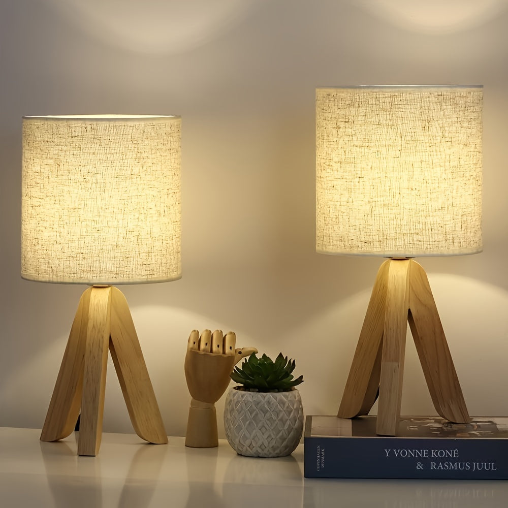 Nordic Wooden Tripod Table Lamp | Fabric Shade | Meowbutter