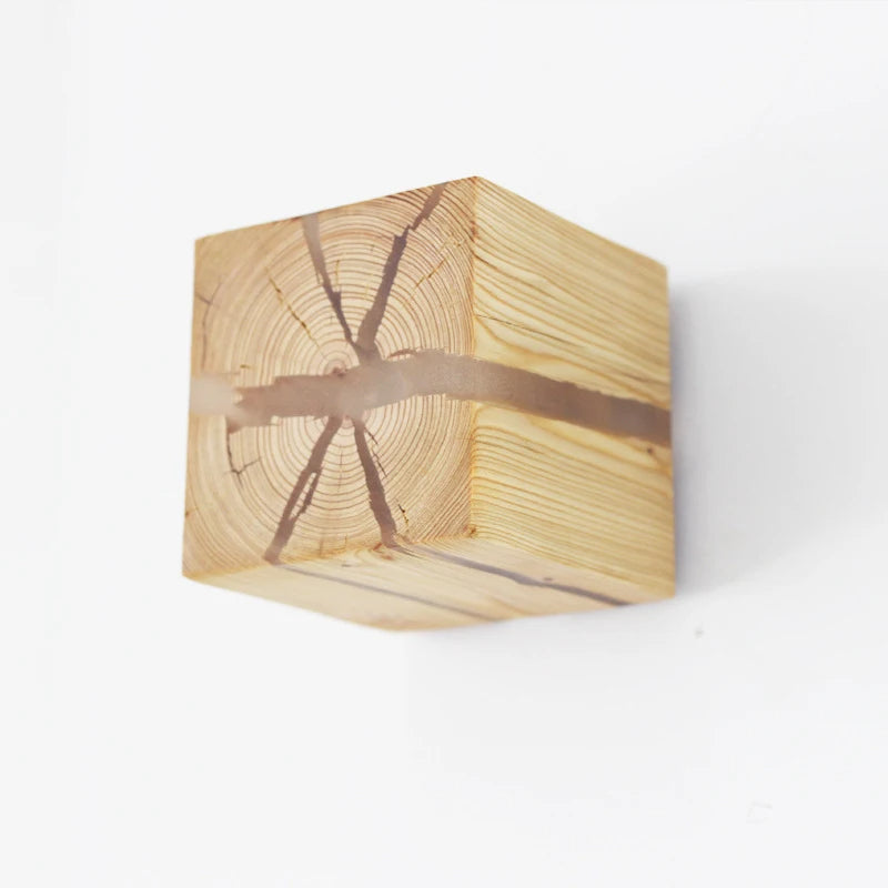 WoodAura Solid Wood Wall Light — Hand-Carved Frame, Embedded Resin Inlay