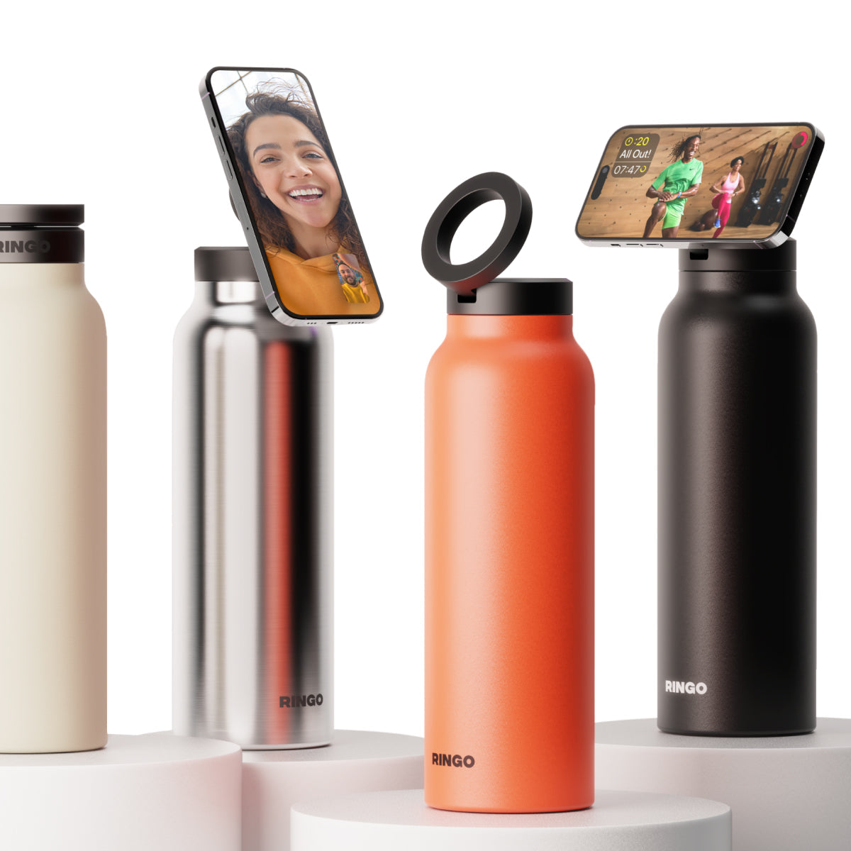 Water Bottle With Magnetic Lid And Phone Holder On The Go