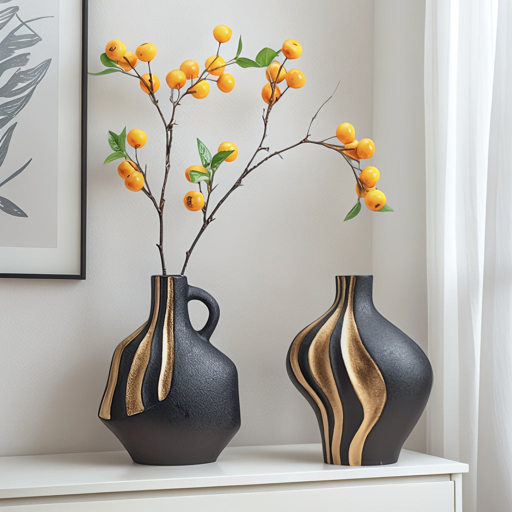 Modern Ceramic Vase | Black & White with Gold Accents – Luxury Tabletop & Mantelpiece Decoration | Meowbutter