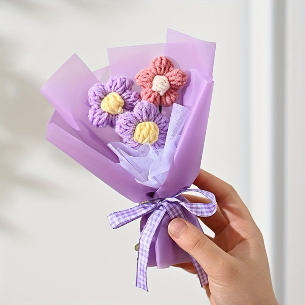 Handmade Mini Wrapped Floral Bouquet — Compact Ribbon-Tied Stems