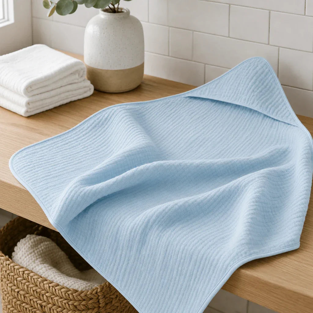 The Fleece Company hætteklæde i muslin til baby til badetid