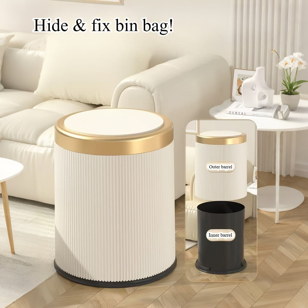 Luxury Oval Trash Can | Press-Top Waste Bin with Dual Inner Bucket | Meowbutter