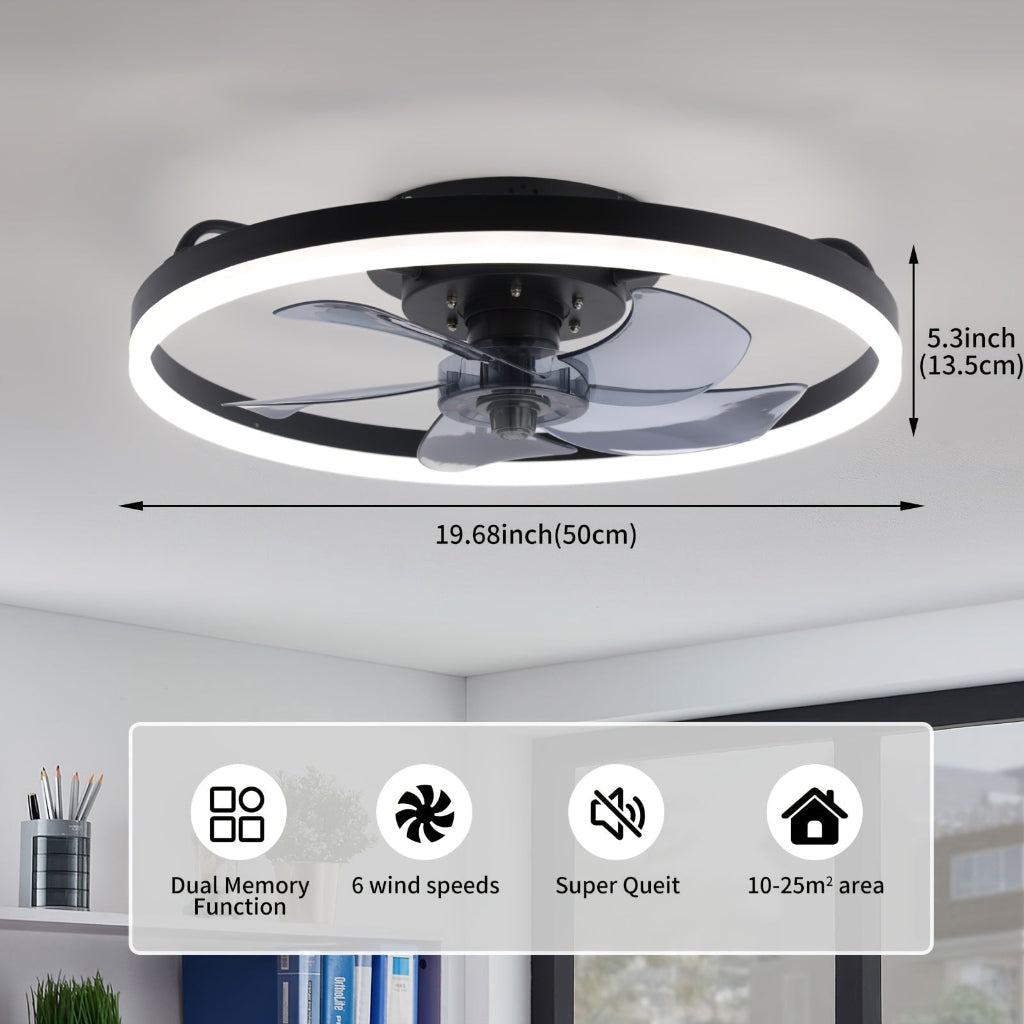 Modern Flush Mount Ceiling Fan — Integrated LED Lighting