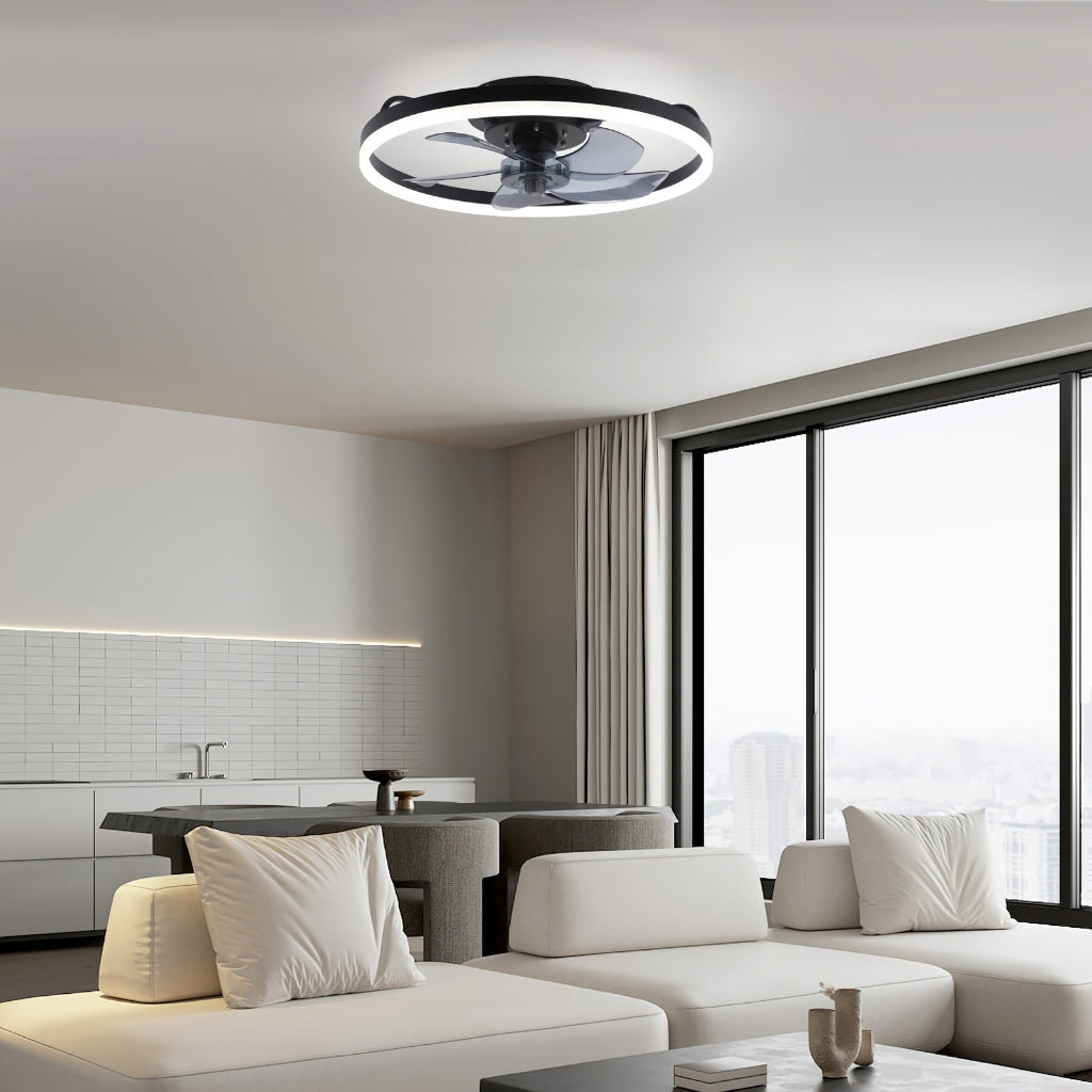 Modern Flush Mount Ceiling Fan — Integrated LED Lighting