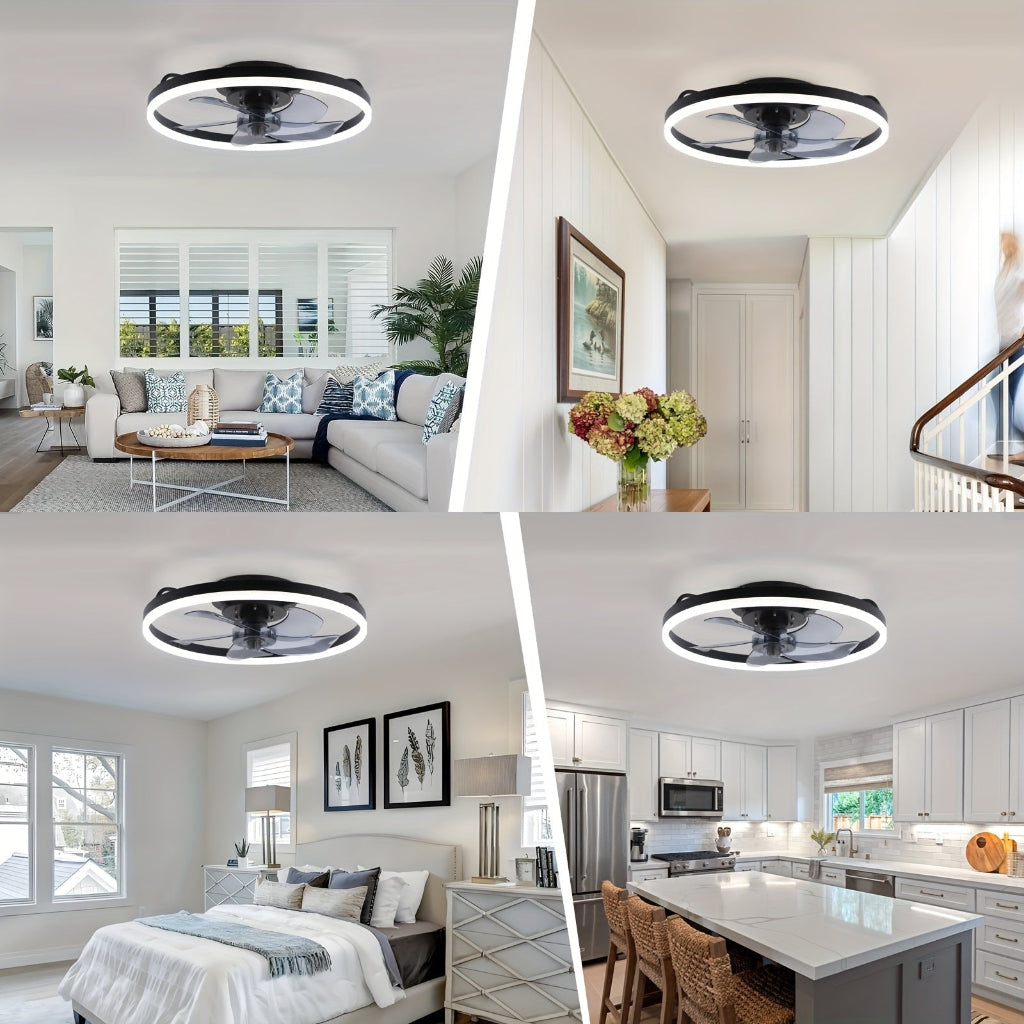 Modern Flush Mount Ceiling Fan — Integrated LED Lighting