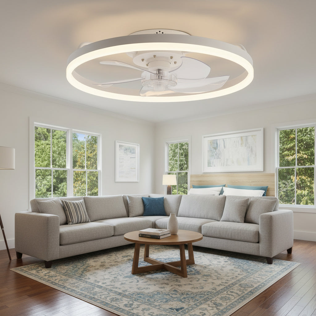 Modern Flush Mount Ceiling Fan — Integrated LED Lighting