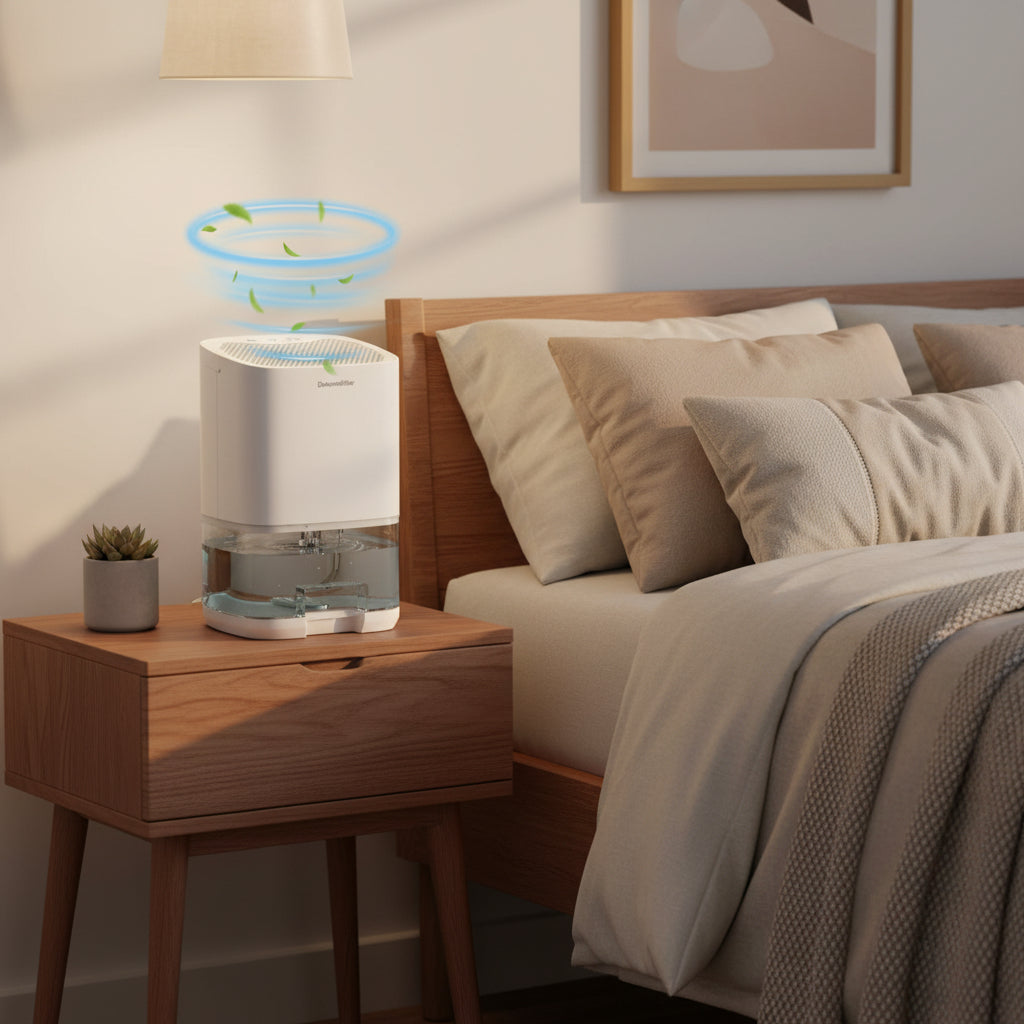 Deshumidificador portátil compacto — luz nocturna y refrigeración integradas
