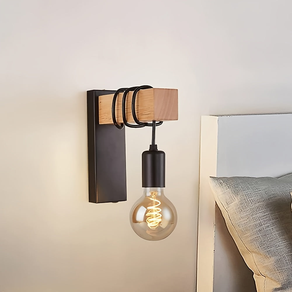 Moderne Wandleuchte im Industriedesign – E27-Fassung, polierte Metalloberfläche, Holzdetails, 20x6cm