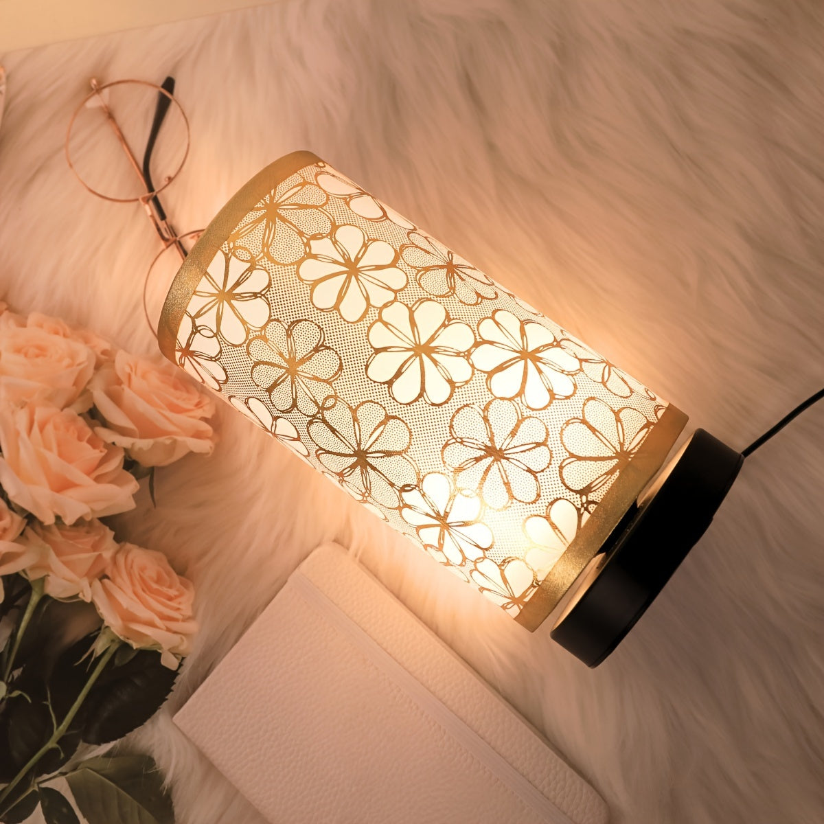 USB Floral Table Lamp — Sunflower Cutout Textile Shade, Warm Ambient Glow