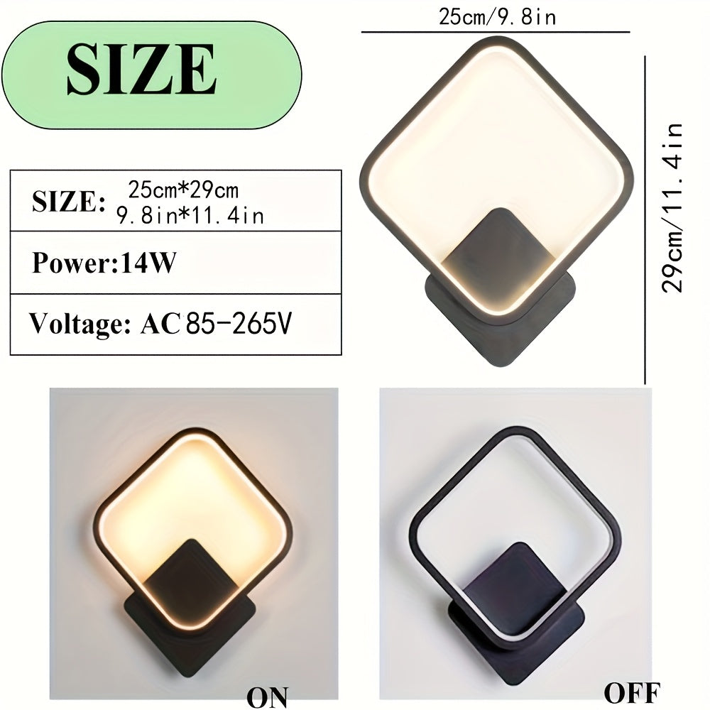 Moderne quadratische LED-Wandleuchte – Metallgehäuse, gehärtetes Acryl, 14W, 25x29cm