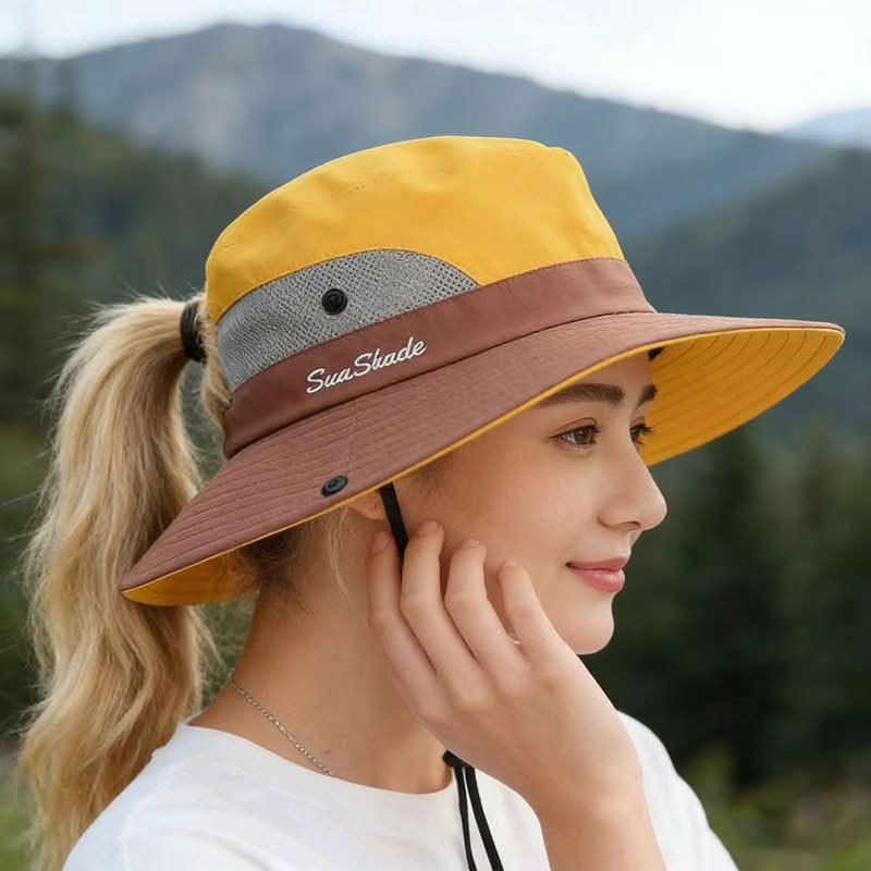Cappello da esterno a tesa larga con design in rete traspirante | meowbutter