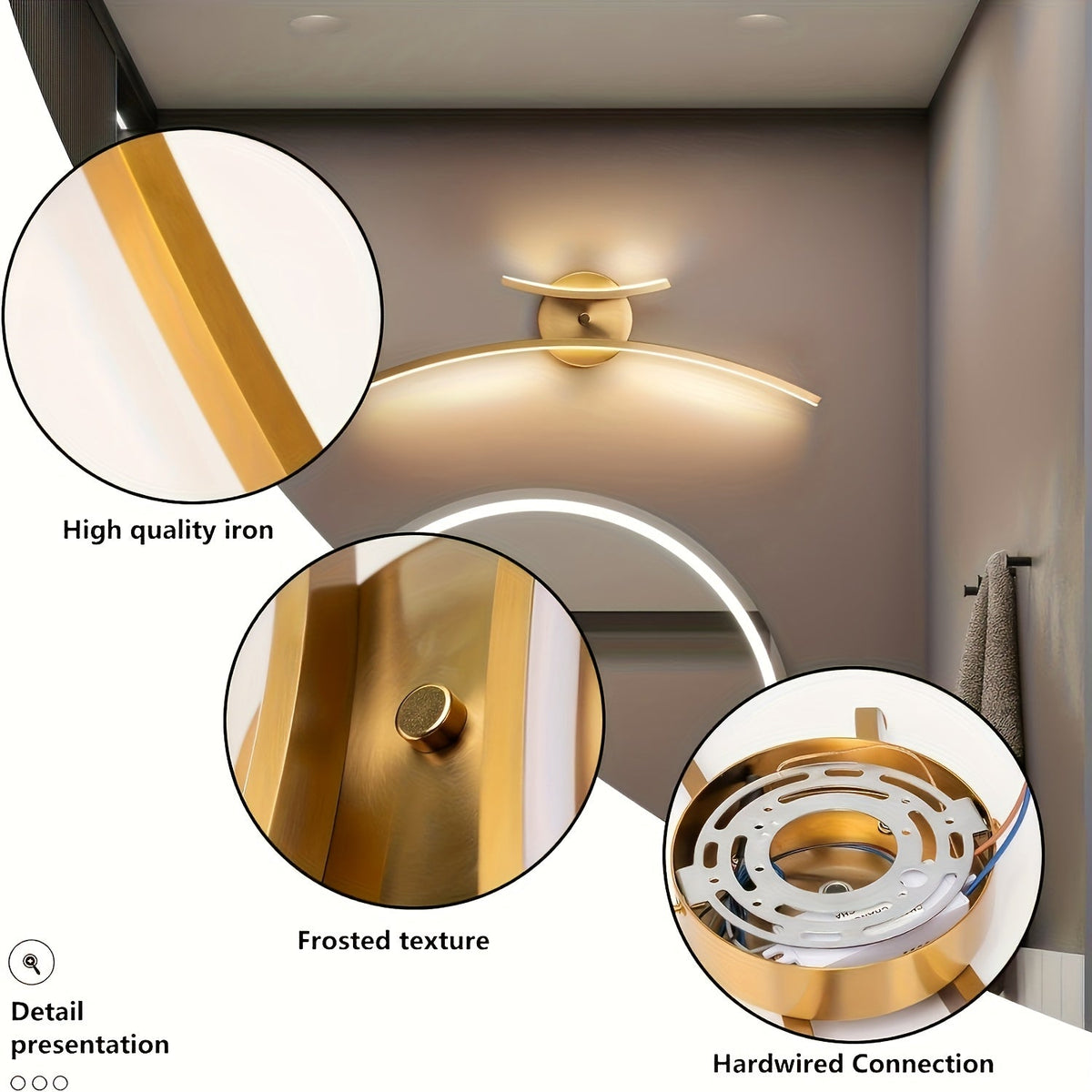 Smal linjär LED-vägglampa - böjd metalldesign, integrerad ljusenhet