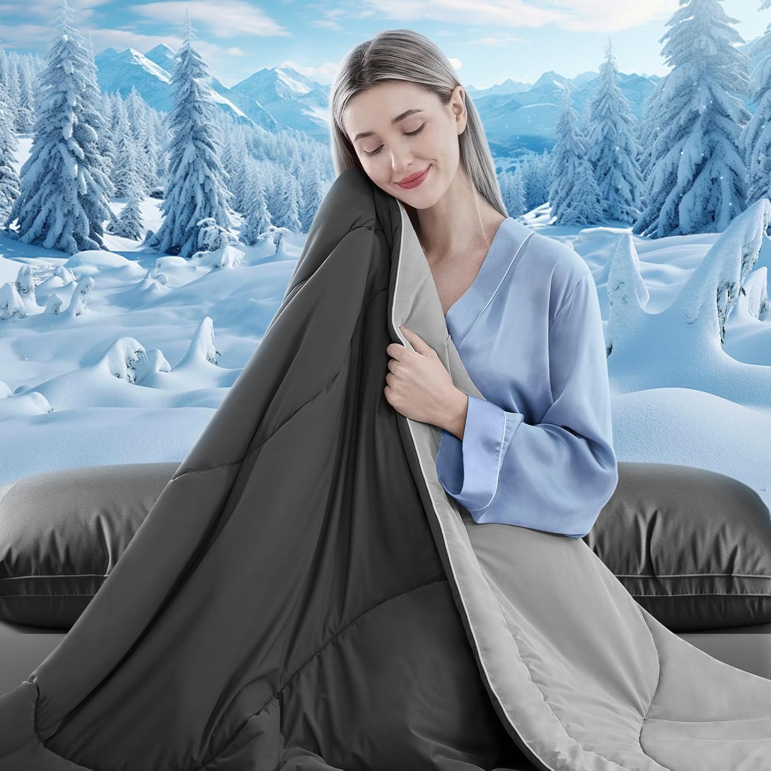 Prodyšná chladivá přikrývka s pocitem ledu — tkanina odvádějící teplo