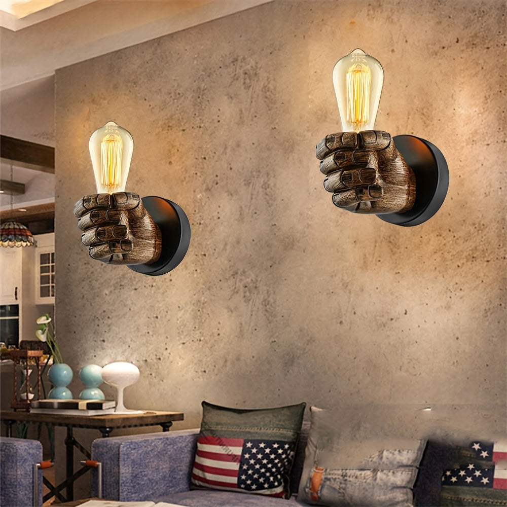 Industrial Resin Hand-Shaped Wall Light — E26 Base & Palm Sculpture
