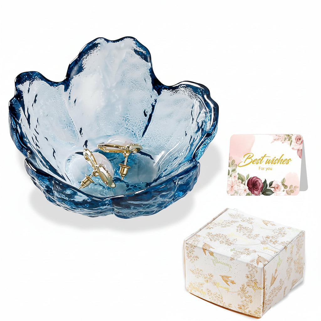 Floral Ceramic Jewelry Dish — 3.5 x 1.6-Inch Low-Profile Ring and Earring Tray
