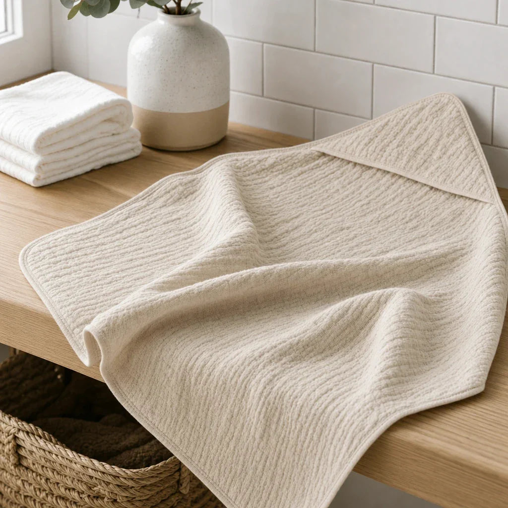 The Fleece Company hætteklæde i muslin til baby til badetid