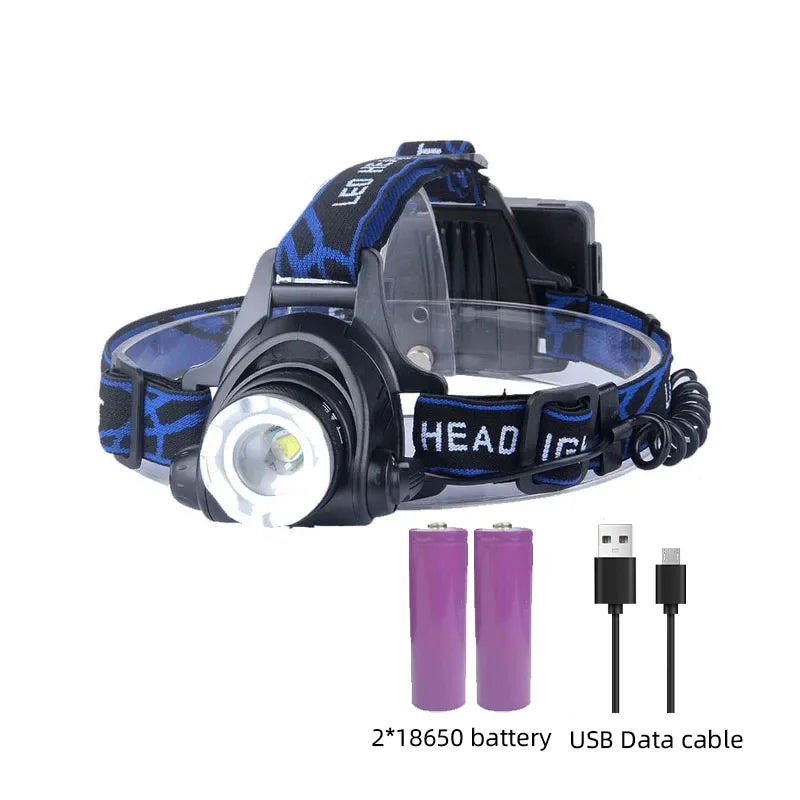 Lanterna de Cabeça LED - À Prova de Água - Zoom Ajustável - Recarregável por USB - Camping ao Ar Livre | meowbutter