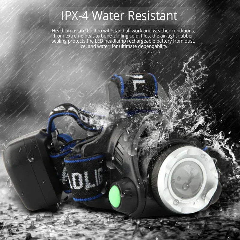 Lanterna de Cabeça LED - À Prova de Água - Zoom Ajustável - Recarregável por USB - Camping ao Ar Livre | meowbutter