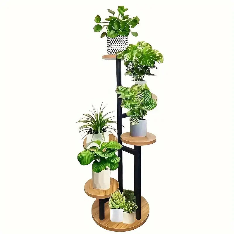 Portapiante rotondo Verdura a sei livelli — Base in legno massello, finitura verniciata a righe