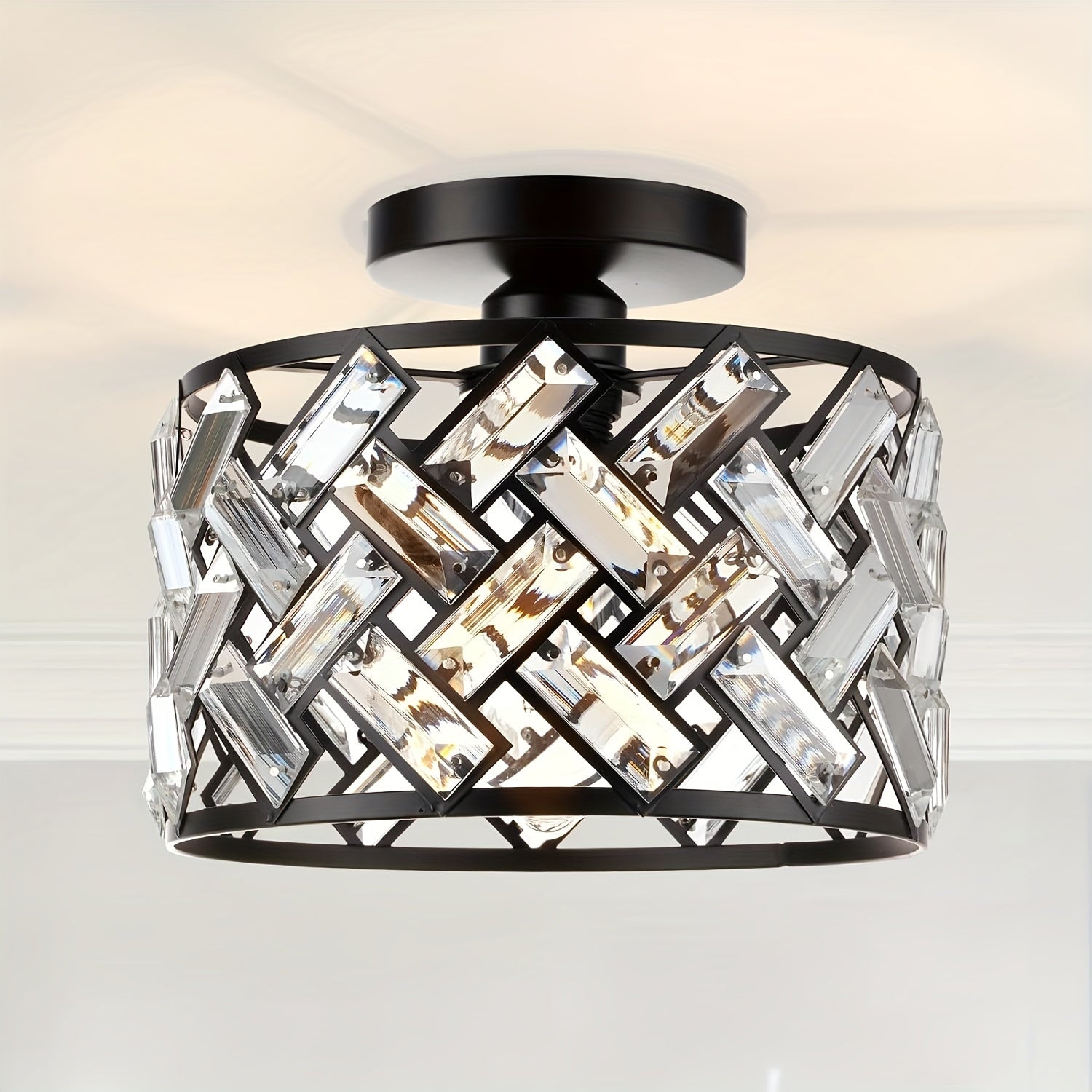 Modern Crystal Semi Flush Mount Ceiling Light | Elegant Decorative Fixture | Meowbutter