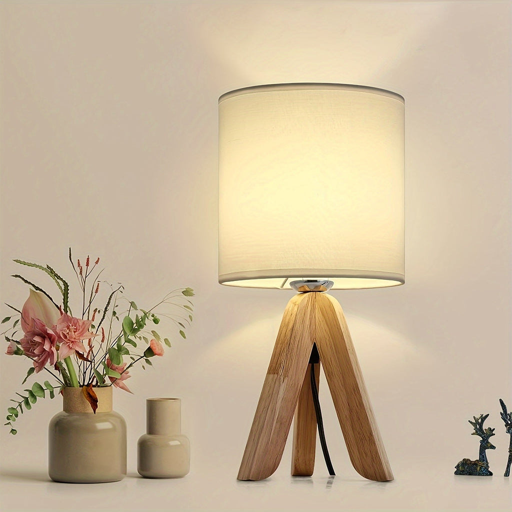 Nordic Wooden Tripod Table Lamp | Fabric Shade | Meowbutter