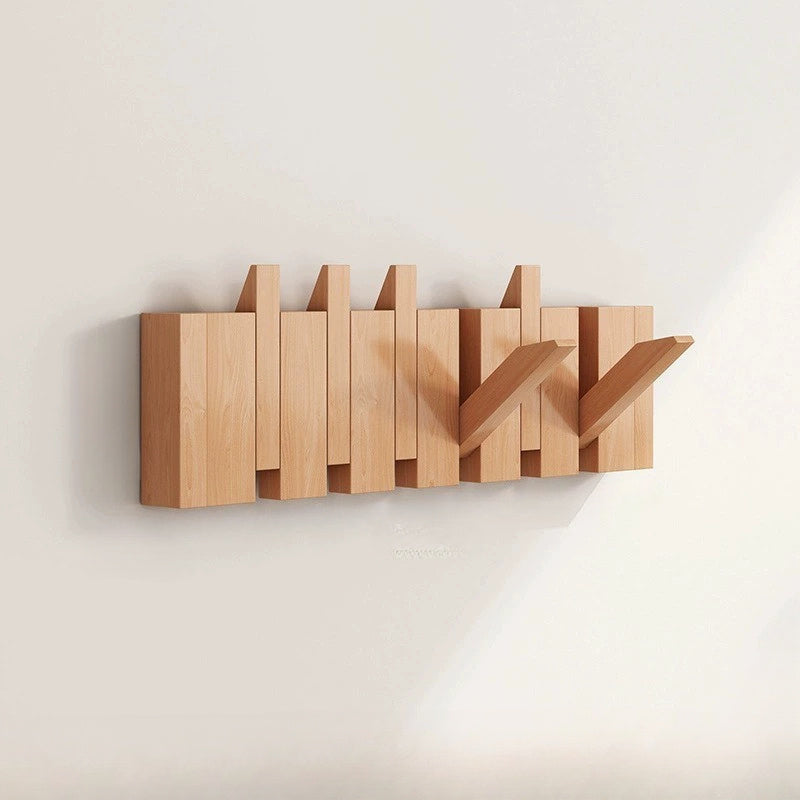 Six Unit Wooden Wall Hooks — Piano Key Fold Out Rack