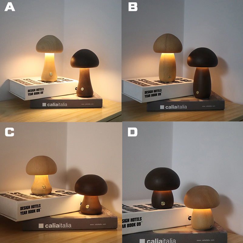 MiraGlow | Wooden Mushroom LED Night Light With Touch Switch | Ambient Mood Lighting | Child-Friendly Lamp