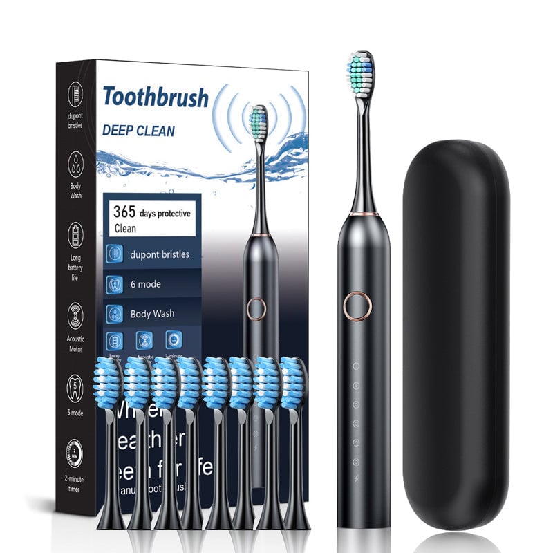 Sonic Electric Toothbrush - 4 Brush Heads & Storage Box - Rechargeable Adult Design | meowbutter