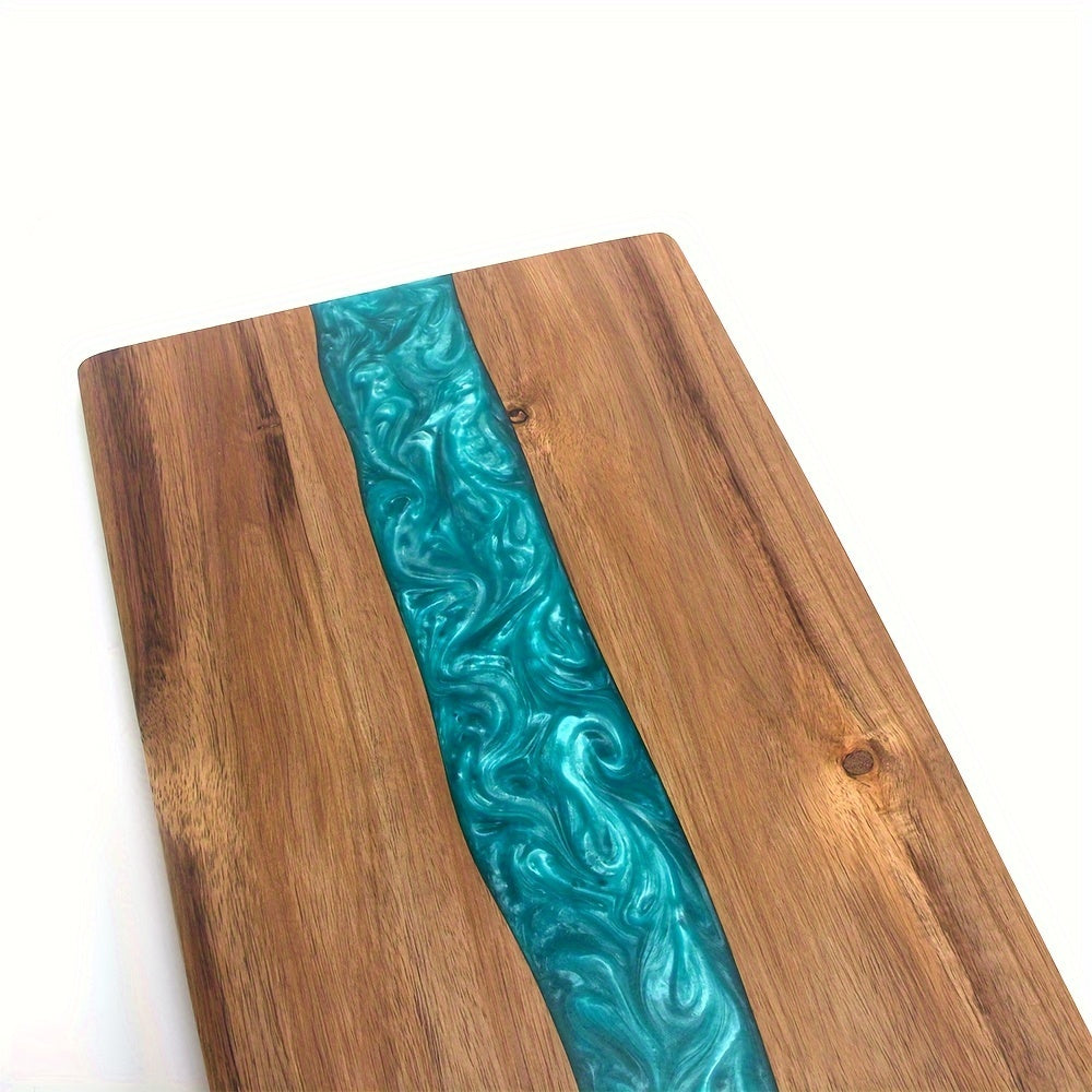 Tábua de resina e madeira de acácia com efeito de rio — superfície de corte retangular, 46 x 23 cm