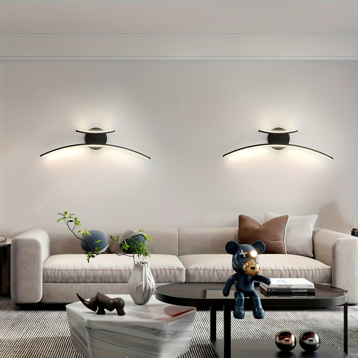 Smal linjär LED-vägglampa - böjd metalldesign, integrerad ljusenhet