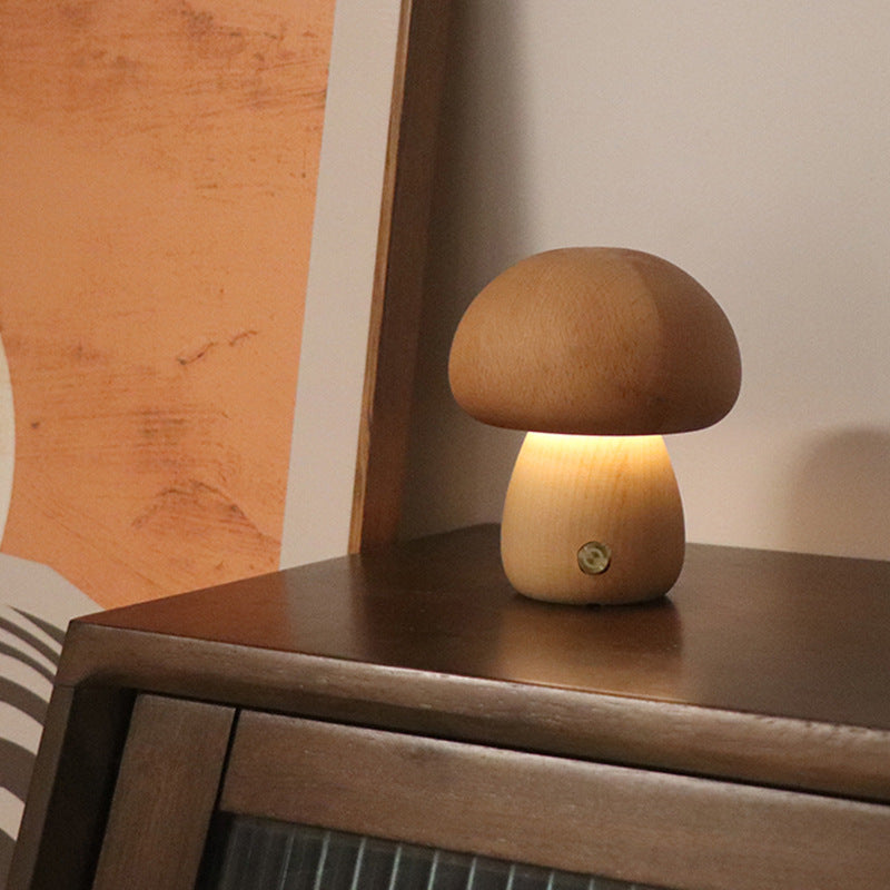 MiraGlow | Wooden Mushroom LED Night Light With Touch Switch | Ambient Mood Lighting | Child-Friendly Lamp