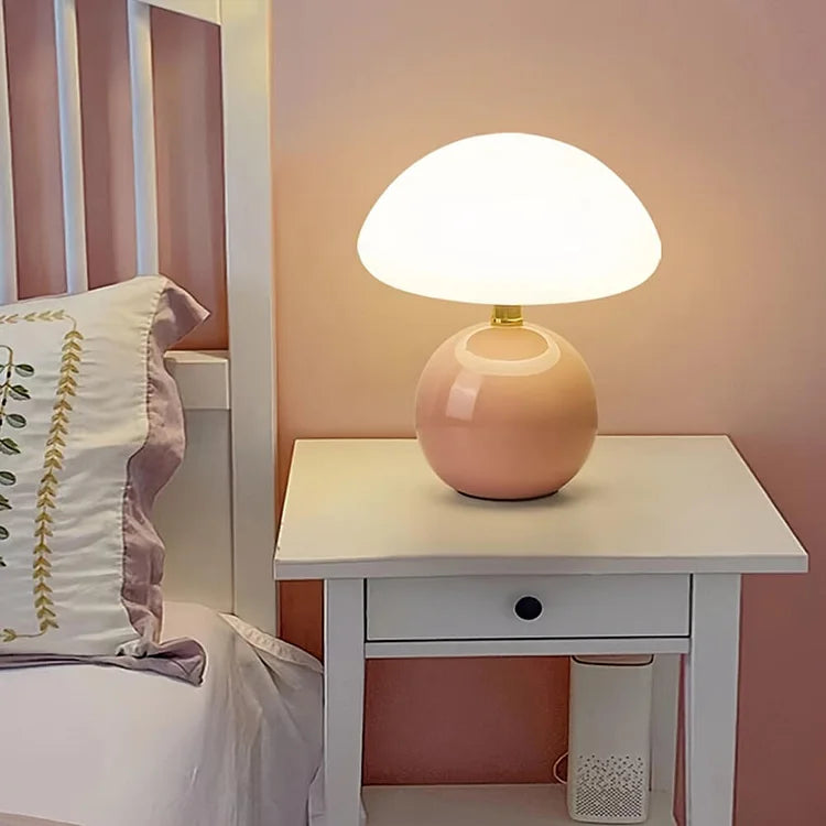 Svampebordlampe - Justerbare LED-farver - Creme keramisk design | meowbutter