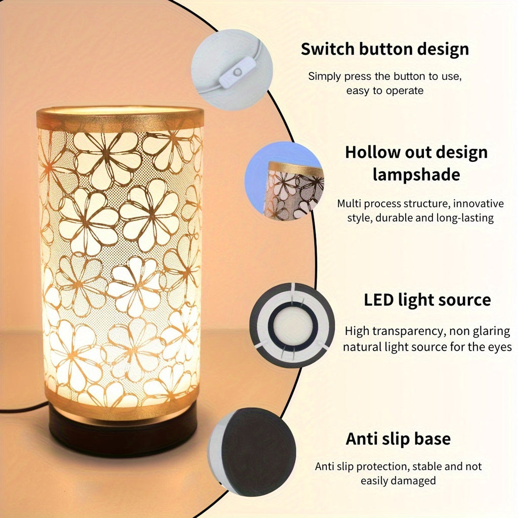USB Floral Table Lamp — Sunflower Cutout Textile Shade, Warm Ambient Glow