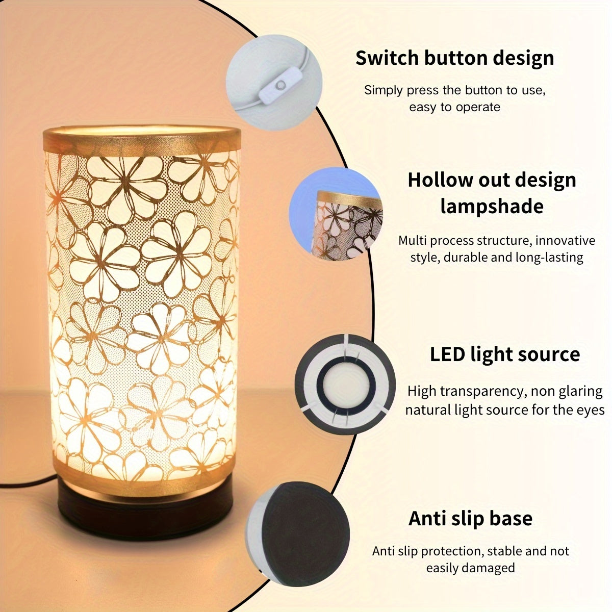 USB Floral Table Lamp — Sunflower Cutout Textile Shade, Warm Ambient Glow