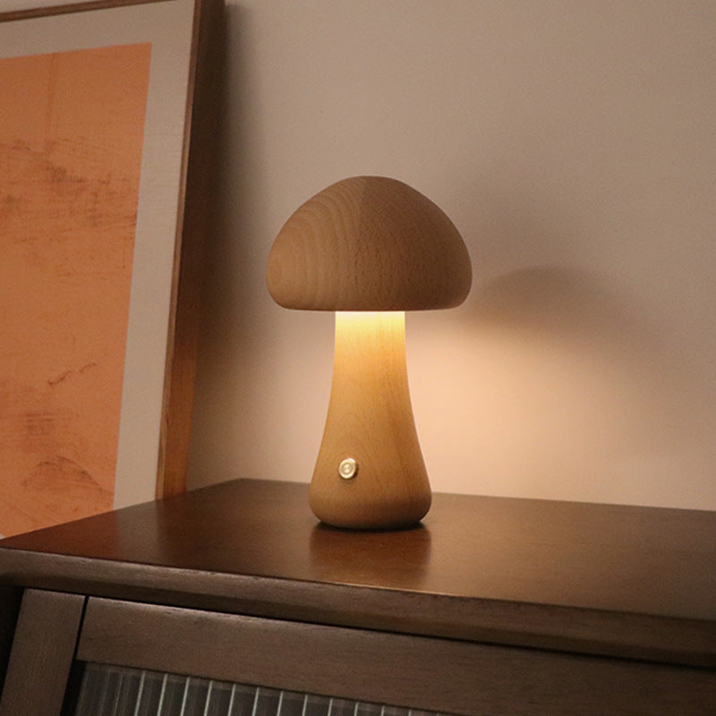 MiraGlow | Wooden Mushroom LED Night Light With Touch Switch | Ambient Mood Lighting | Child-Friendly Lamp