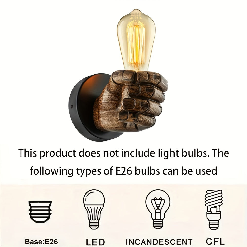 Industrial Resin Hand-Shaped Wall Light — E26 Base & Palm Sculpture