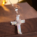 Rose Gold Cross Pendant Necklace — Clear Rhinestone Trim, Metallic Finish