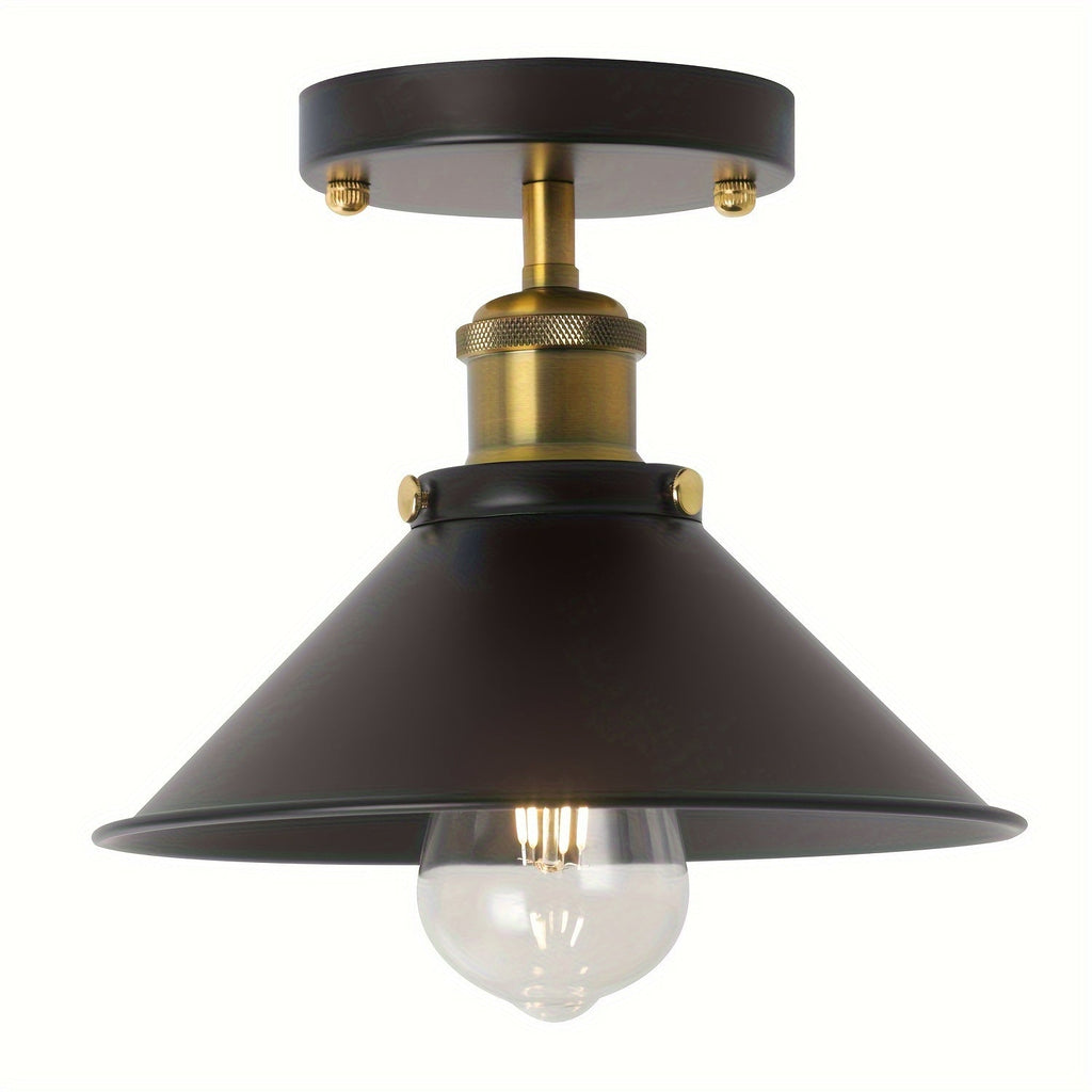 Industrial Black Semi Flush Mount Ceiling Light | Vintage Metal Pendant Fixture | Meowbutter