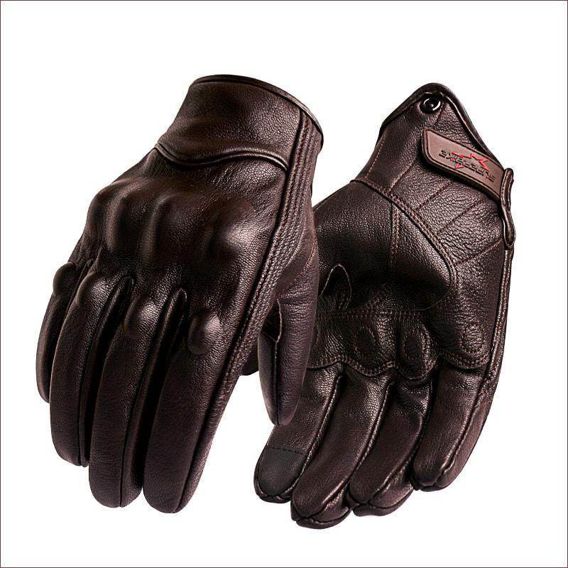 Carbon Armor Brown Leather Biker Gloves — Built-In Protection