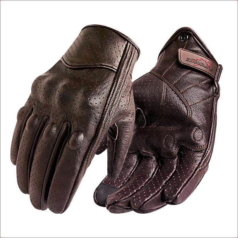 Carbon Armor Brown Leather Biker Gloves — Built-In Protection