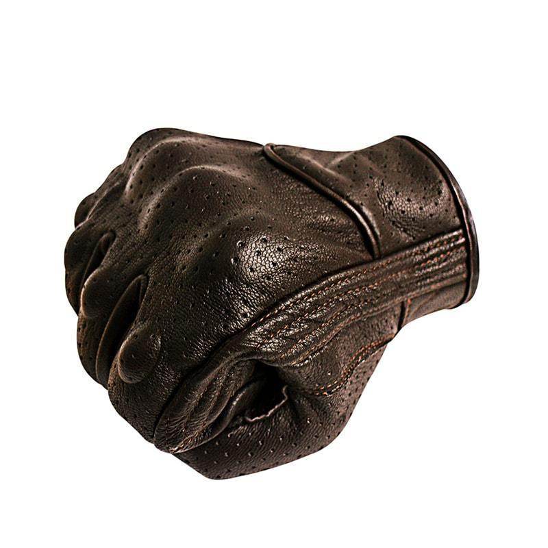 Carbon Armor Brown Leather Biker Gloves — Built-In Protection